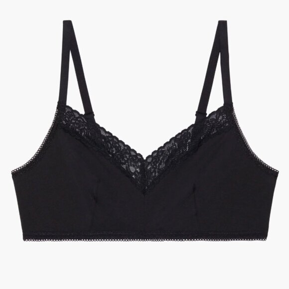 Savage X Fenty Cotton Essentials Lace-Trim Bralette, Black Caviar, size M - Picture 2 of 6